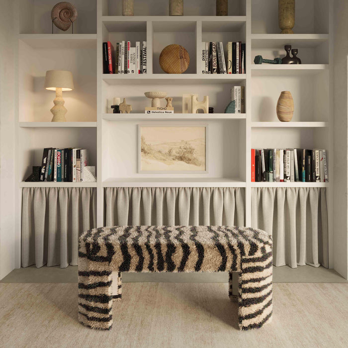 Zebra - Striped Tufted Bench - Brown