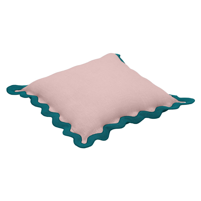 Scalloped Edge - Linen Throw Pillow - Blue / Pink