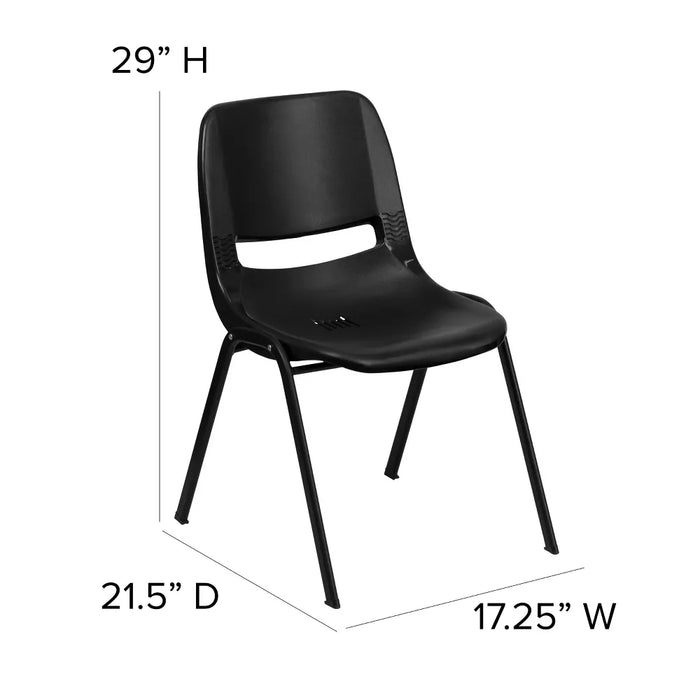 Flash Furniture HERCULES Series 661 lb. Capacity Black Ergonomic Shell Stack Chair with Black Frame and 16'' Seat Height