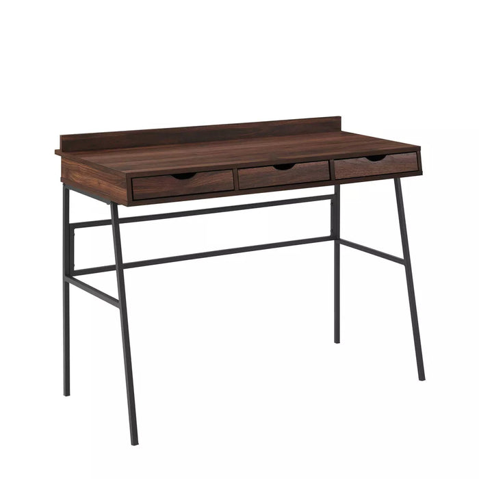 3 Drawer Angled Writing Desk with Cord Management Slots Dark Walnut