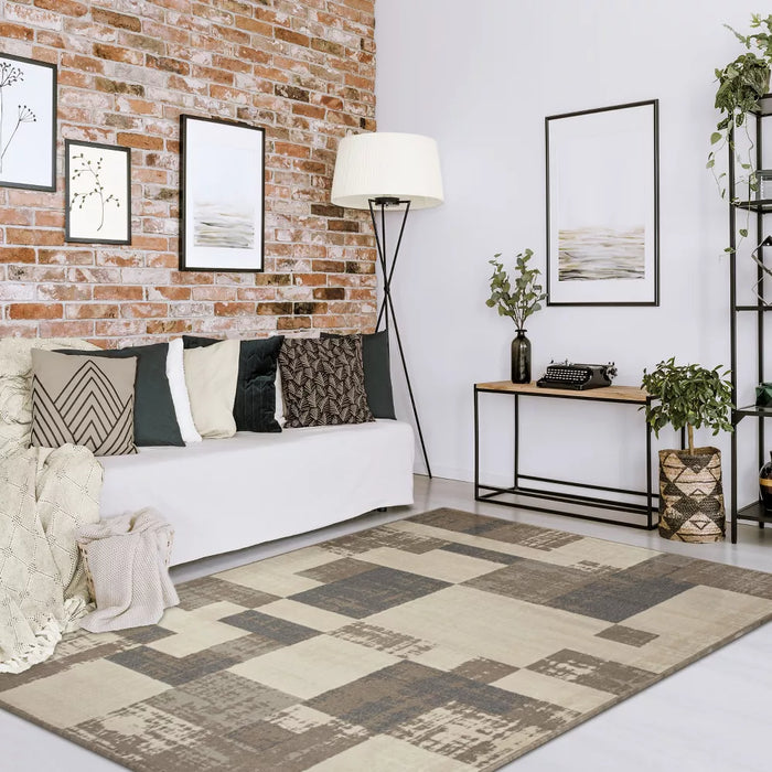 Modern Contemporary Transitional Block Geometric Patchwork Indoor Area Rug by Blue Nile Mills