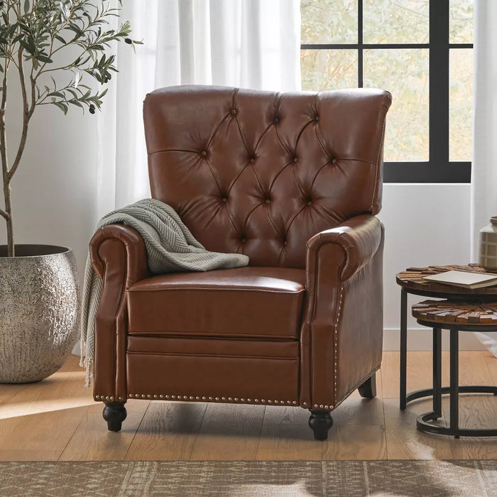 Callade Contemporary Tufted Recliner Cognac Brown/Dark Brown