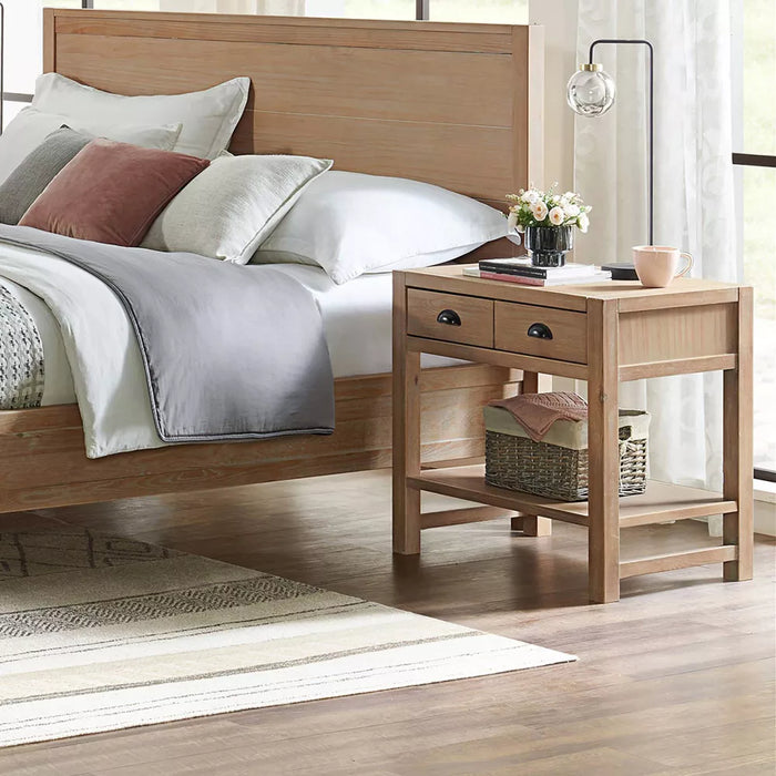 Arden 2 Drawer Wood Nightstand with Open Shelf Light Driftwood