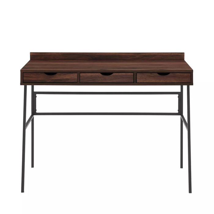 3 Drawer Angled Writing Desk with Cord Management Slots Dark Walnut