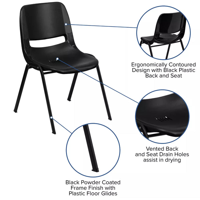 Flash Furniture HERCULES Series 661 lb. Capacity Black Ergonomic Shell Stack Chair with Black Frame and 16'' Seat Height