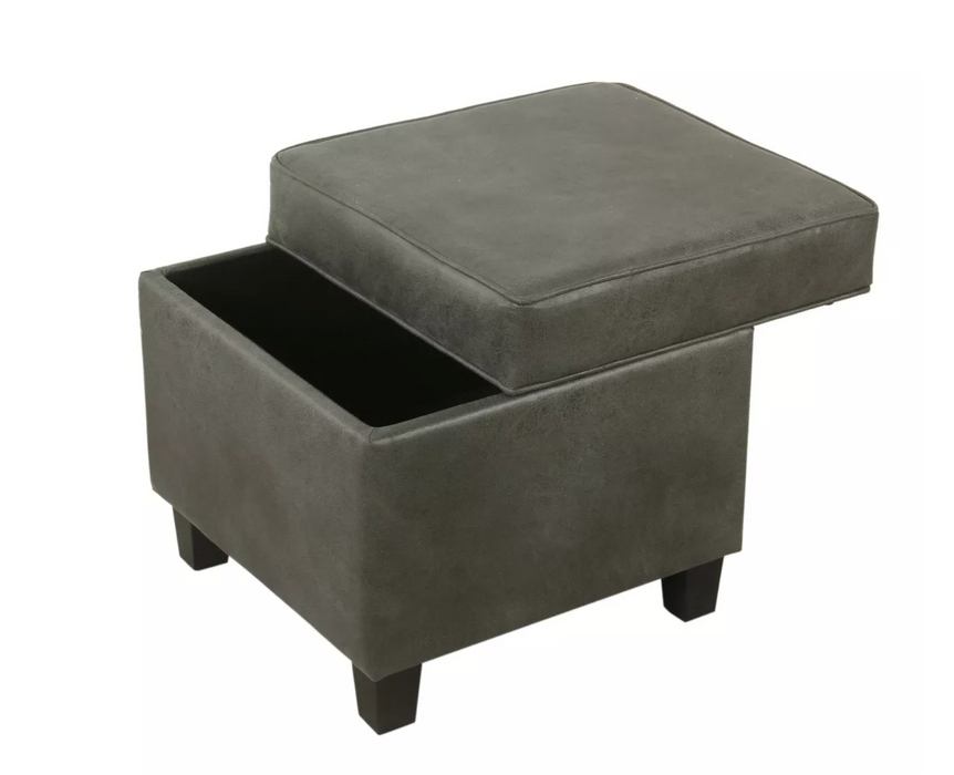 Cole Classics Square Storage Ottoman with Lift Off Top Faux Leather Gray