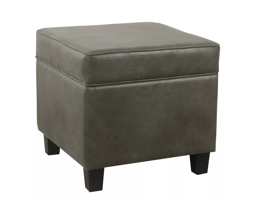 Cole Classics Square Storage Ottoman with Lift Off Top Faux Leather Gray