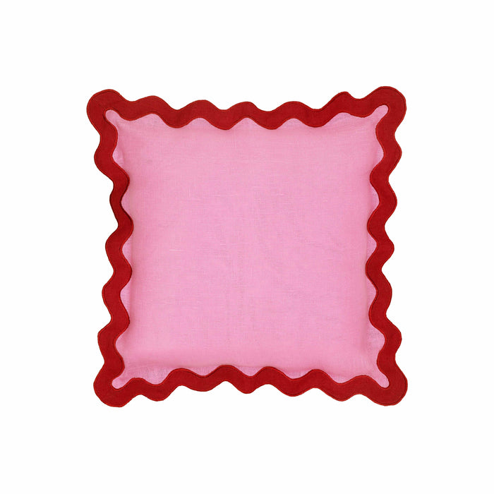 Scalloped - Linen Throw Pillow - Edge Red and Pink