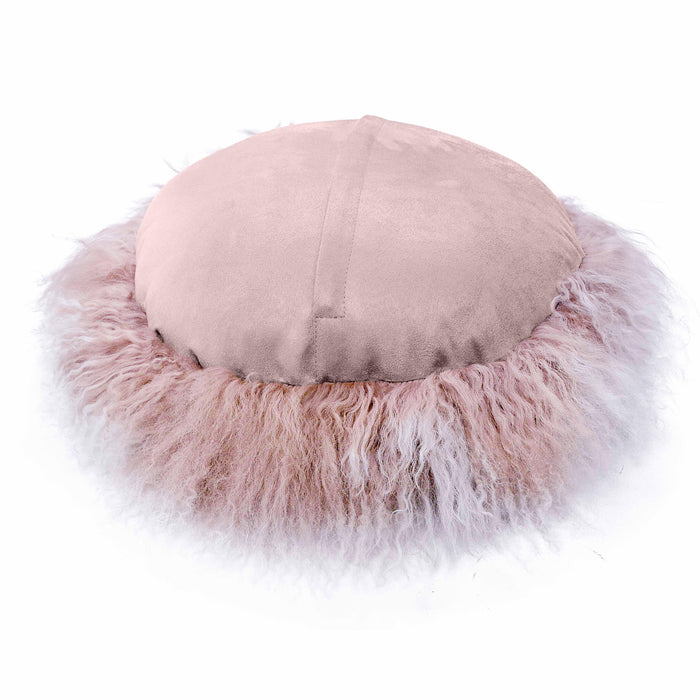 Ruby - Genuine Tibetan Lamb Fur Round Pillow - Blush