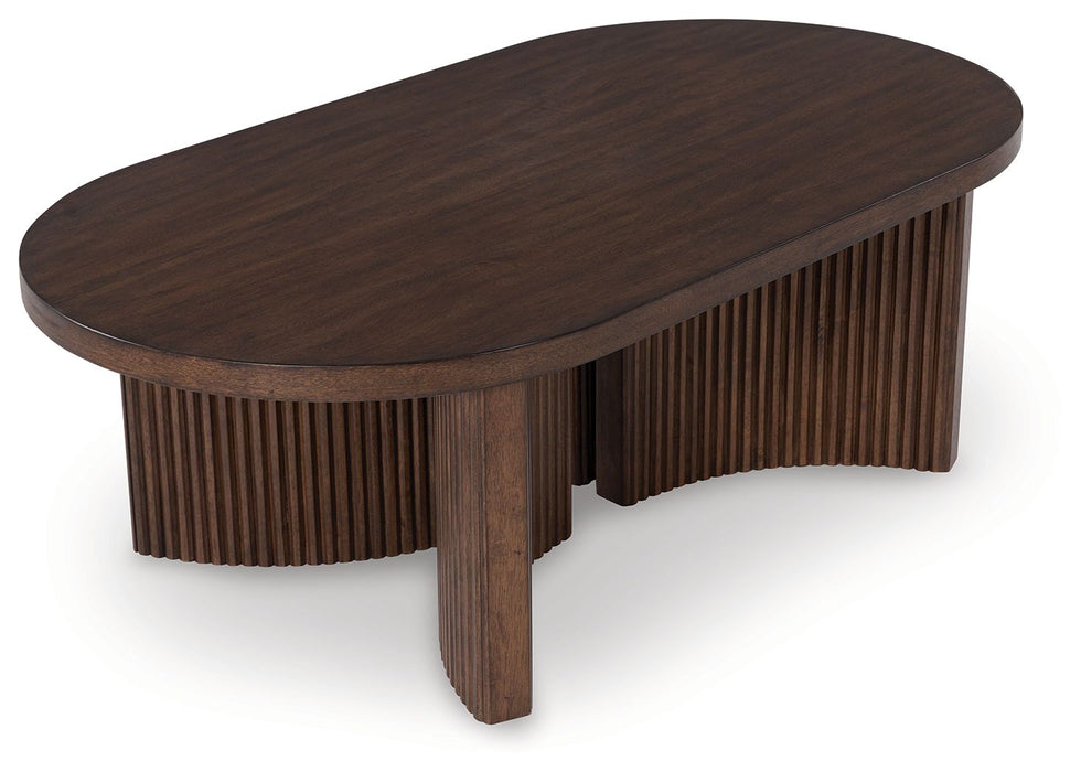 Korestone - Dark Brown - Oval Cocktail Table